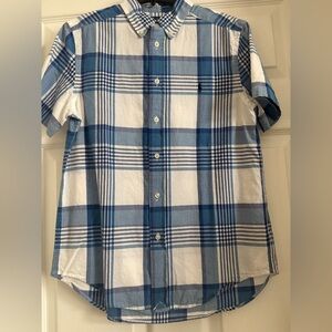 Big boy Ralph Lauren Blue and White Plaid Short-Sleeve Button-Down Shirt
